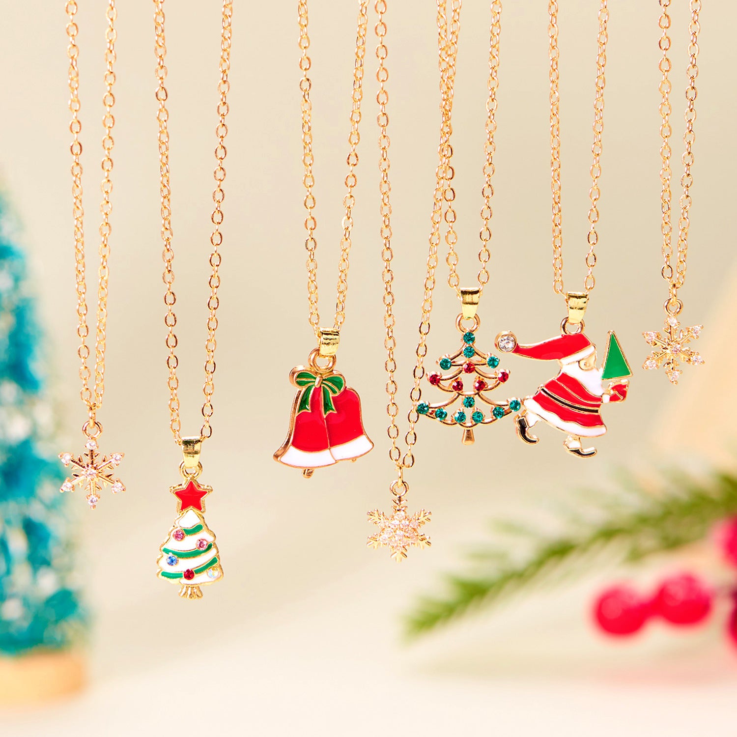 Wholesale Christmas Necklace Christmas Bell Snowflake Necklace